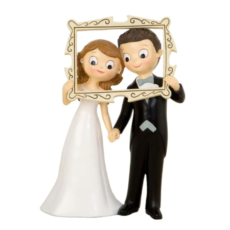 Figura de pastís de parella de nuvis amb photocall/Figura de tarta de pareja de novios con photocall